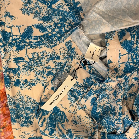 NWT Commense Blue Toile Print Matching Set | Tie-Waist Blouse + Pants | Size M - Picture 3 of 3